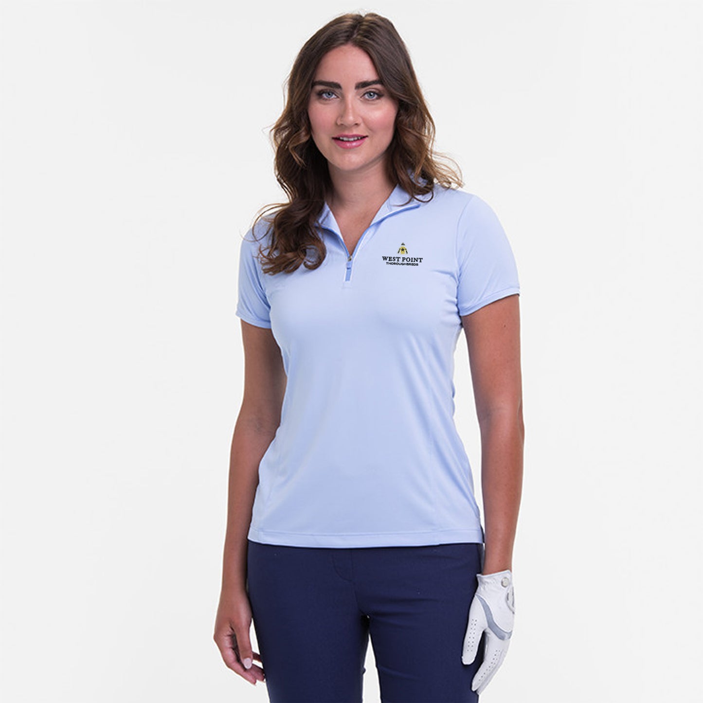 Women's Blue Convertible Zip Mock Polo